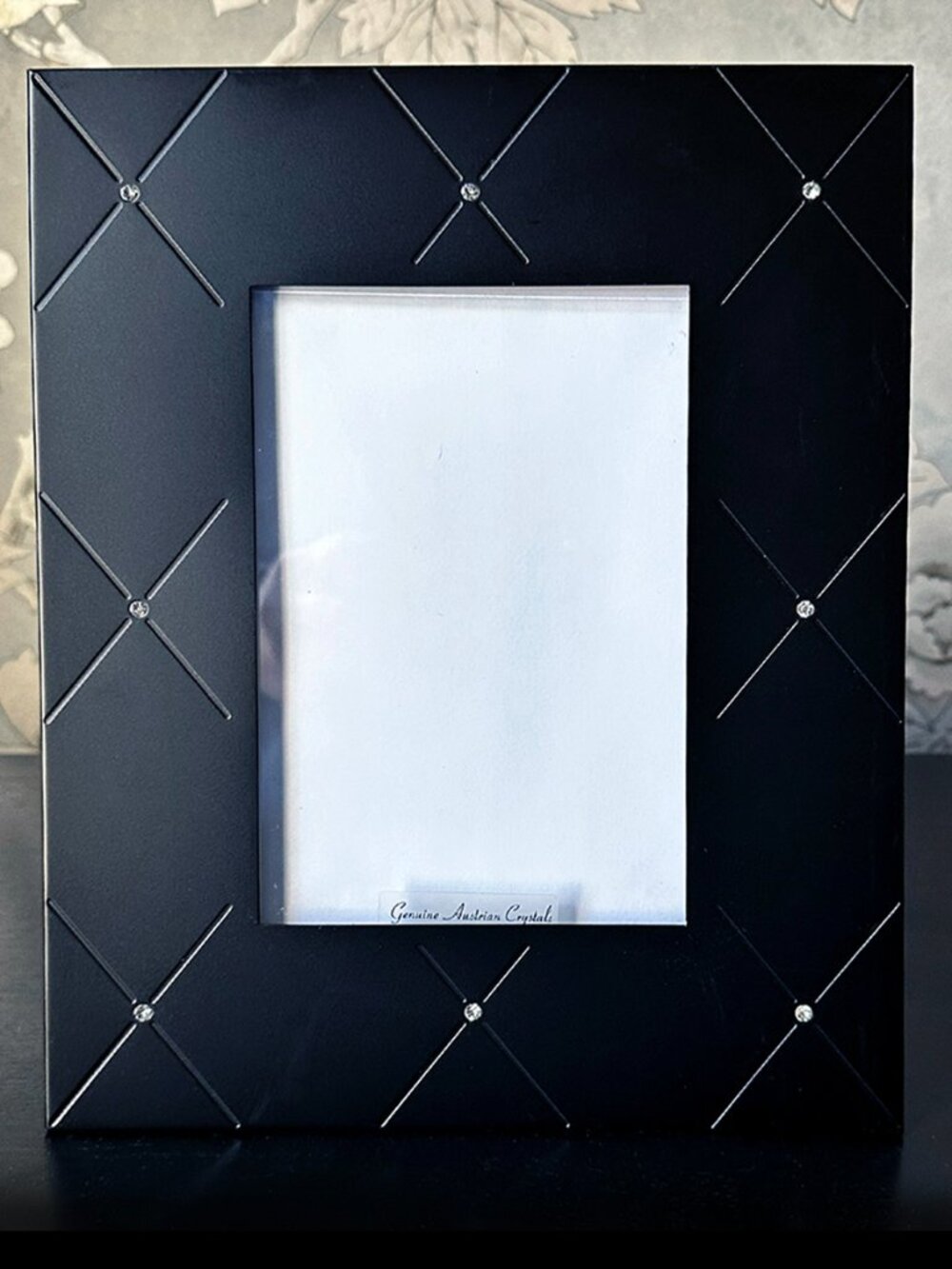 Black Metal Picture Frame with Genuine Austrian Crystals for 5x7 Photo NWOT
